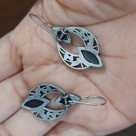 Vintage Victorian Gothic Open French Wire Drop Earrings Marcasite Faux Stone - Picture 3 of 4